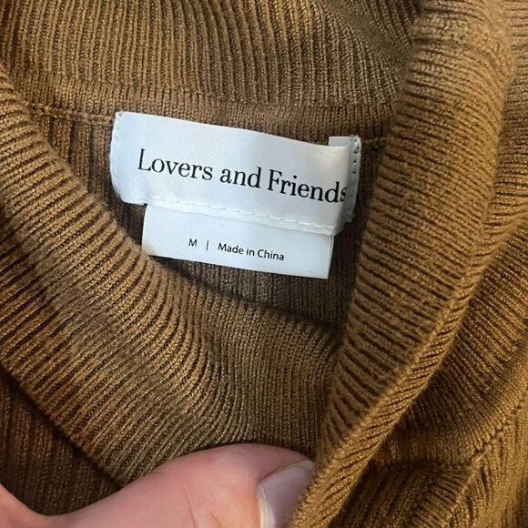 Lovers + Friends Niko Turtleneck Sweater Fitted Ribbed Camel Brown Medium - Picture 5 of 9